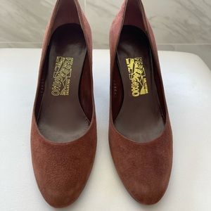 Salvatore Ferragamo Brown Suede Pumps